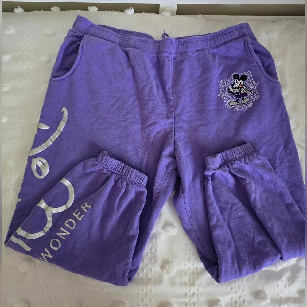 Disneyland 100th Anniversary Purple Sweat Pants Mickey Joggers Sz XXL